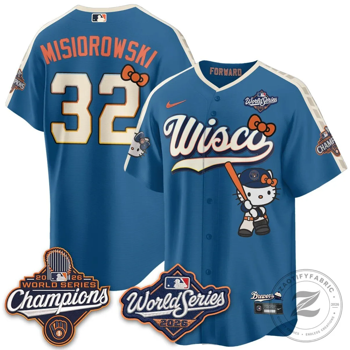 2026 World Series Champions Baseball Jersey in Pink with Hello Kitty for Milwaukee Brewers 115 2026 World Series Champions Baseball Jersey in Pink with Hello Kitty for Milwaukee Brewers