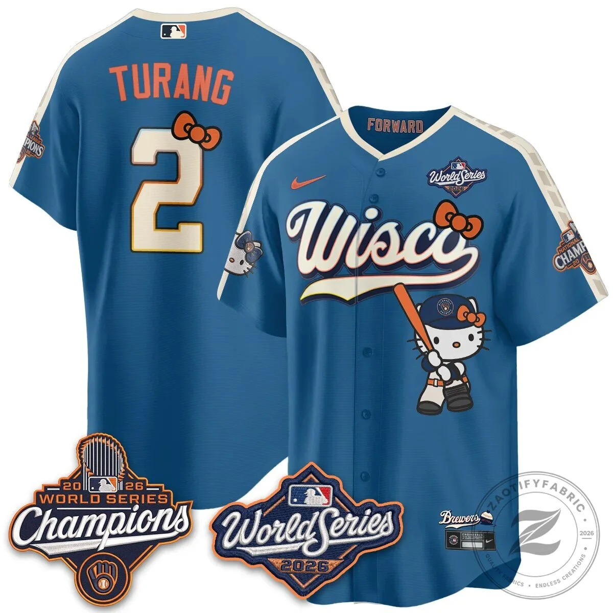 2026 World Series Champions Baseball Jersey in Pink with Hello Kitty for Milwaukee Brewers 119 2026 World Series Champions Baseball Jersey in Pink with Hello Kitty for Milwaukee Brewers