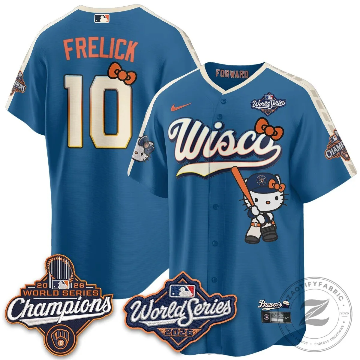 2026 World Series Champions Baseball Jersey in Pink with Hello Kitty for Milwaukee Brewers 122 2026 World Series Champions Baseball Jersey in Pink with Hello Kitty for Milwaukee Brewers