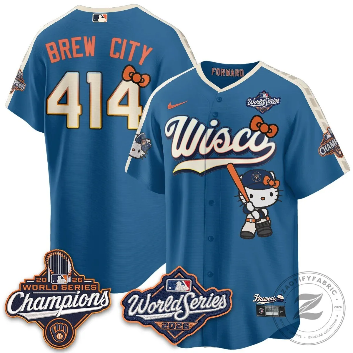 2026 World Series Champions Baseball Jersey in Pink with Hello Kitty for Milwaukee Brewers 125 2026 World Series Champions Baseball Jersey in Pink with Hello Kitty for Milwaukee Brewers
