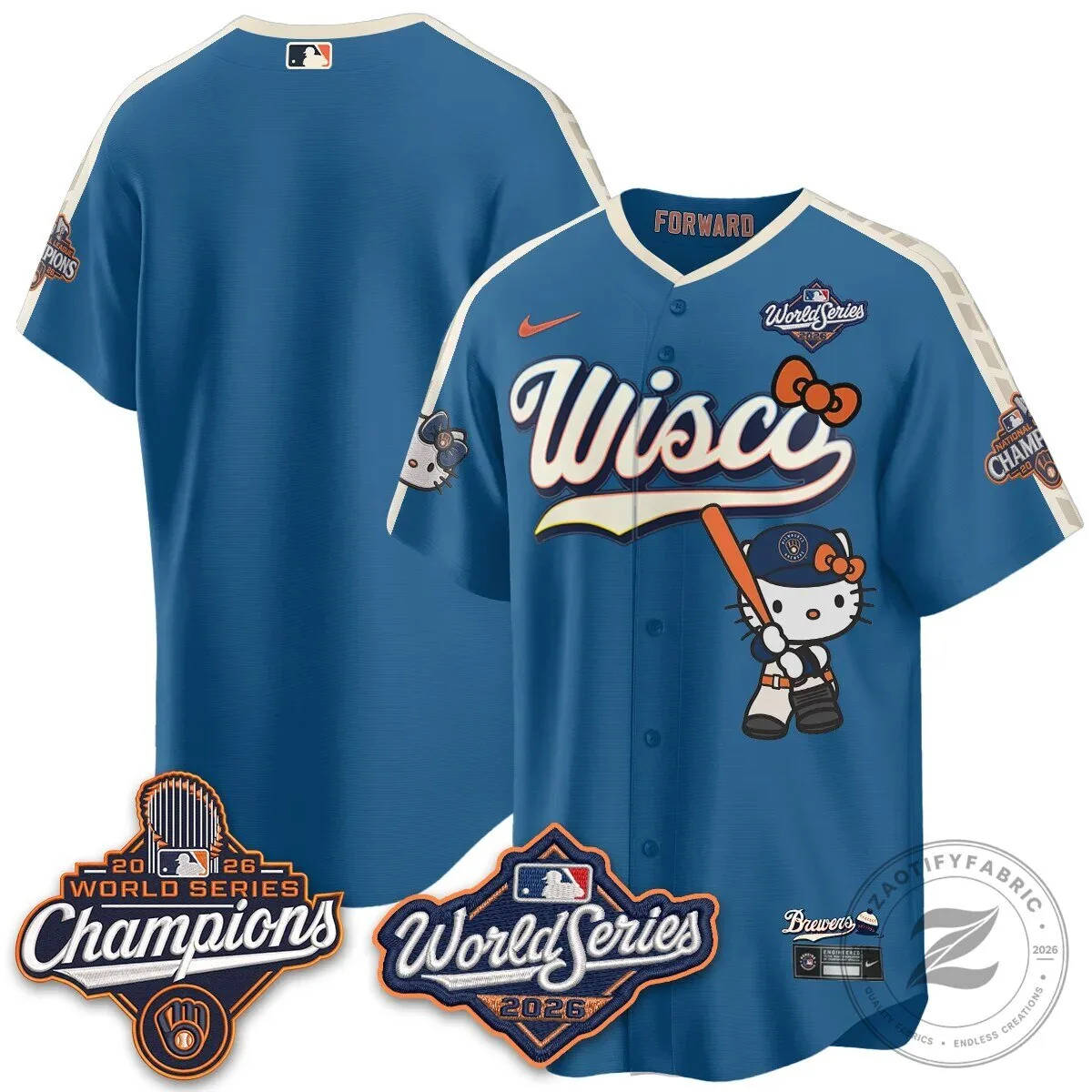 2026 World Series Champions Baseball Jersey in Pink with Hello Kitty for Milwaukee Brewers 126 2026 World Series Champions Baseball Jersey in Pink with Hello Kitty for Milwaukee Brewers