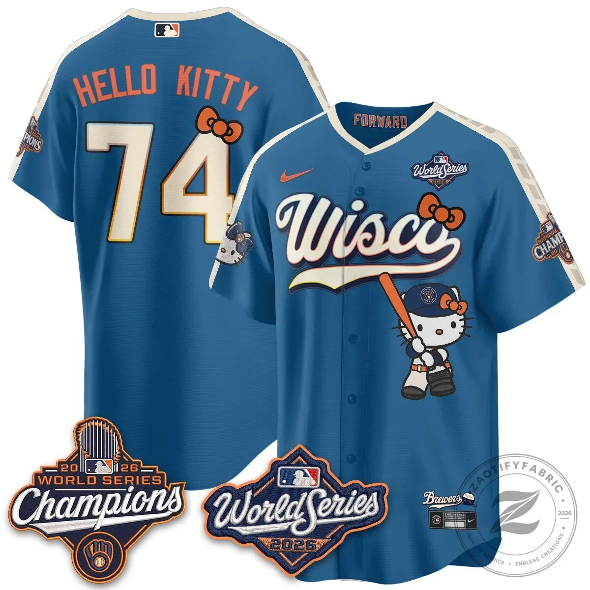 2026 World Series Champions Baseball Jersey in Pink with Hello Kitty for Milwaukee Brewers 127 2026 World Series Champions Baseball Jersey in Pink with Hello Kitty for Milwaukee Brewers
