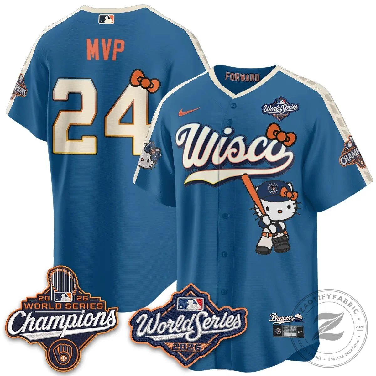 2026 World Series Champions Baseball Jersey in Pink with Hello Kitty for Milwaukee Brewers 128 2026 World Series Champions Baseball Jersey in Pink with Hello Kitty for Milwaukee Brewers