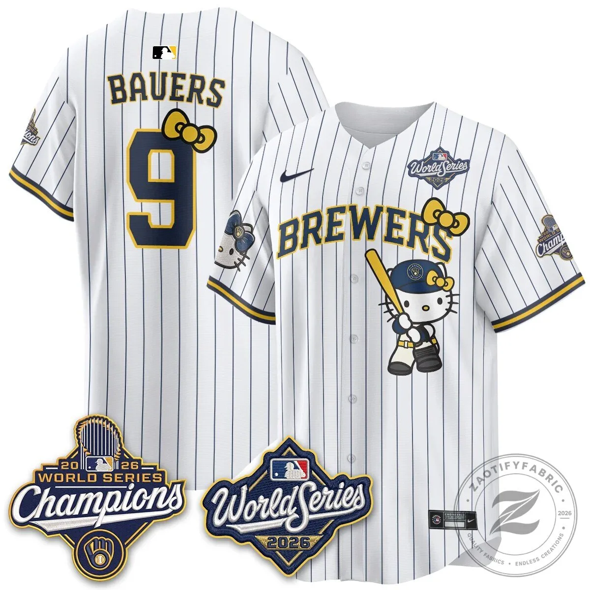 2026 World Series Champions Baseball Jersey in Pink with Hello Kitty for Milwaukee Brewers 130 2026 World Series Champions Baseball Jersey in Pink with Hello Kitty for Milwaukee Brewers