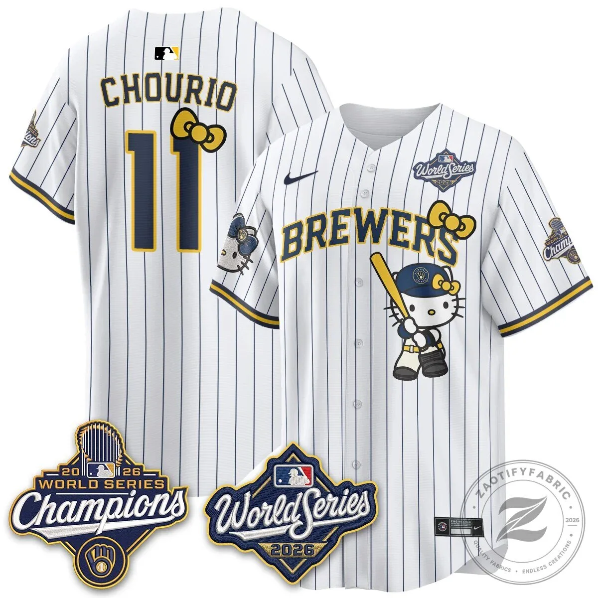 2026 World Series Champions Baseball Jersey in Pink with Hello Kitty for Milwaukee Brewers 132 2026 World Series Champions Baseball Jersey in Pink with Hello Kitty for Milwaukee Brewers