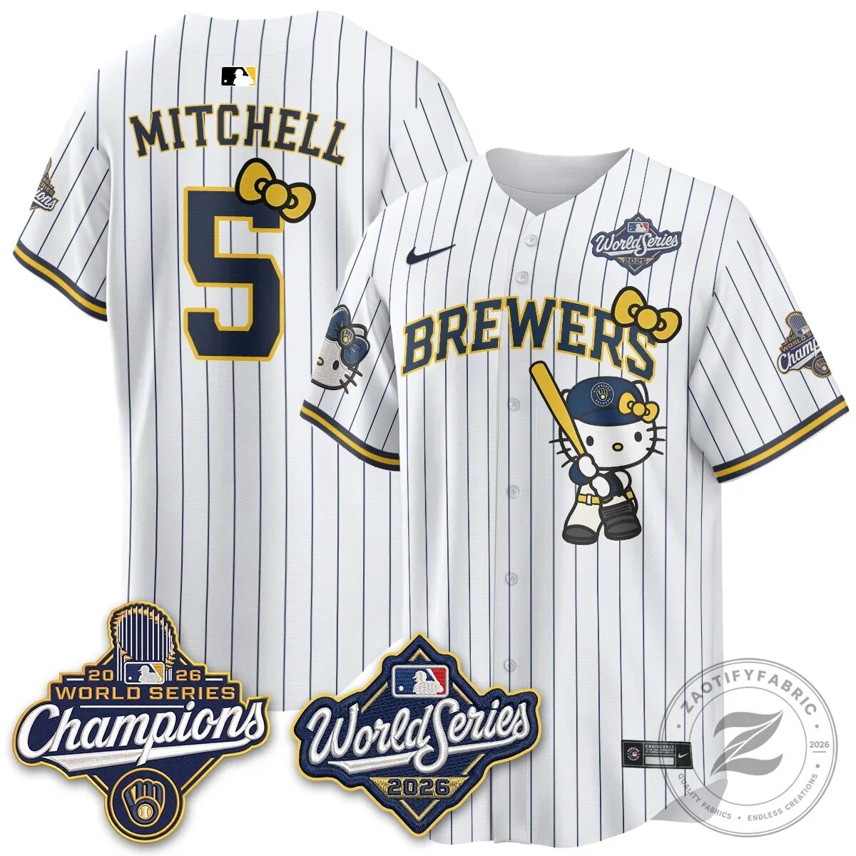 2026 World Series Champions Baseball Jersey in Pink with Hello Kitty for Milwaukee Brewers 133 2026 World Series Champions Baseball Jersey in Pink with Hello Kitty for Milwaukee Brewers