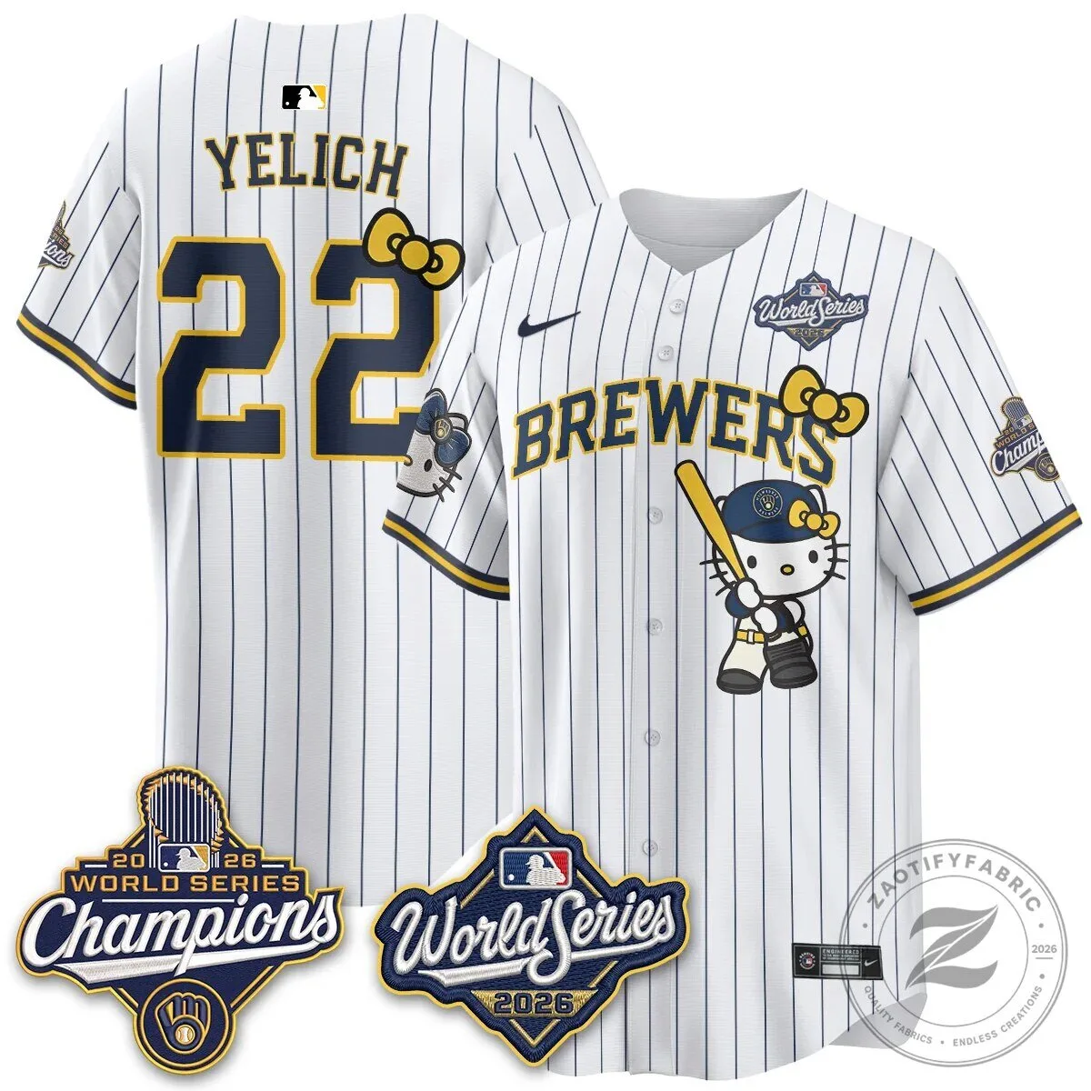 2026 World Series Champions Baseball Jersey in Pink with Hello Kitty for Milwaukee Brewers 134 2026 World Series Champions Baseball Jersey in Pink with Hello Kitty for Milwaukee Brewers