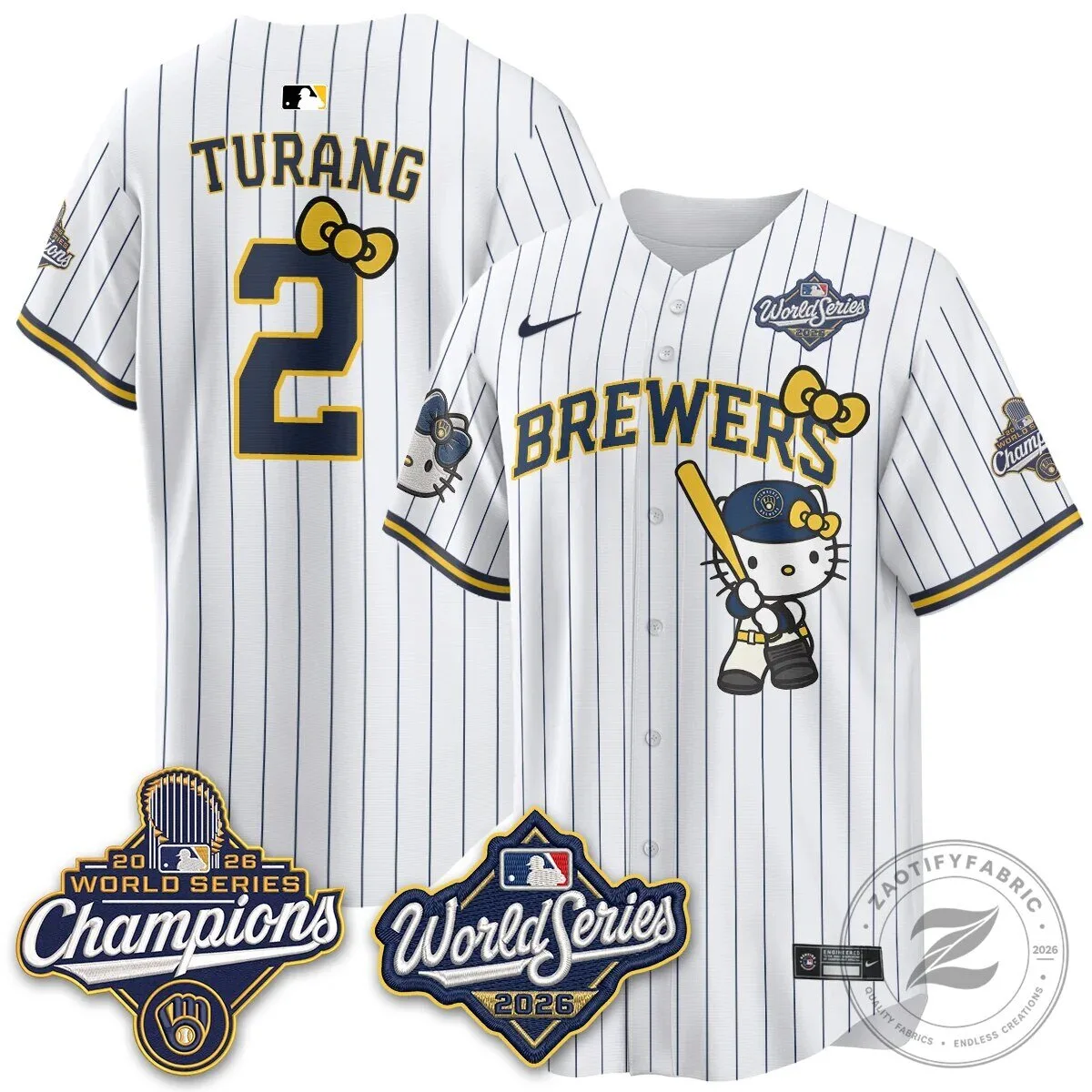 2026 World Series Champions Baseball Jersey in Pink with Hello Kitty for Milwaukee Brewers 135 2026 World Series Champions Baseball Jersey in Pink with Hello Kitty for Milwaukee Brewers