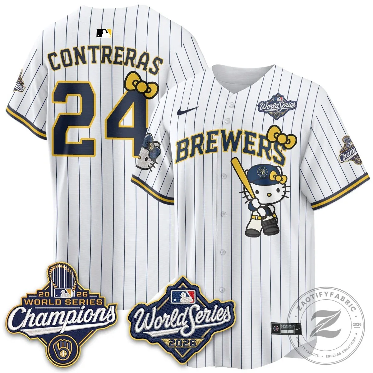 2026 World Series Champions Baseball Jersey in Pink with Hello Kitty for Milwaukee Brewers 137 2026 World Series Champions Baseball Jersey in Pink with Hello Kitty for Milwaukee Brewers