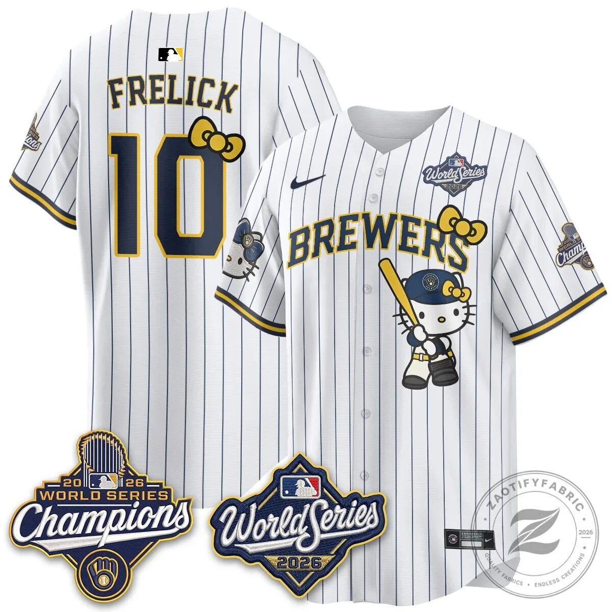 2026 World Series Champions Baseball Jersey in Pink with Hello Kitty for Milwaukee Brewers 138 2026 World Series Champions Baseball Jersey in Pink with Hello Kitty for Milwaukee Brewers