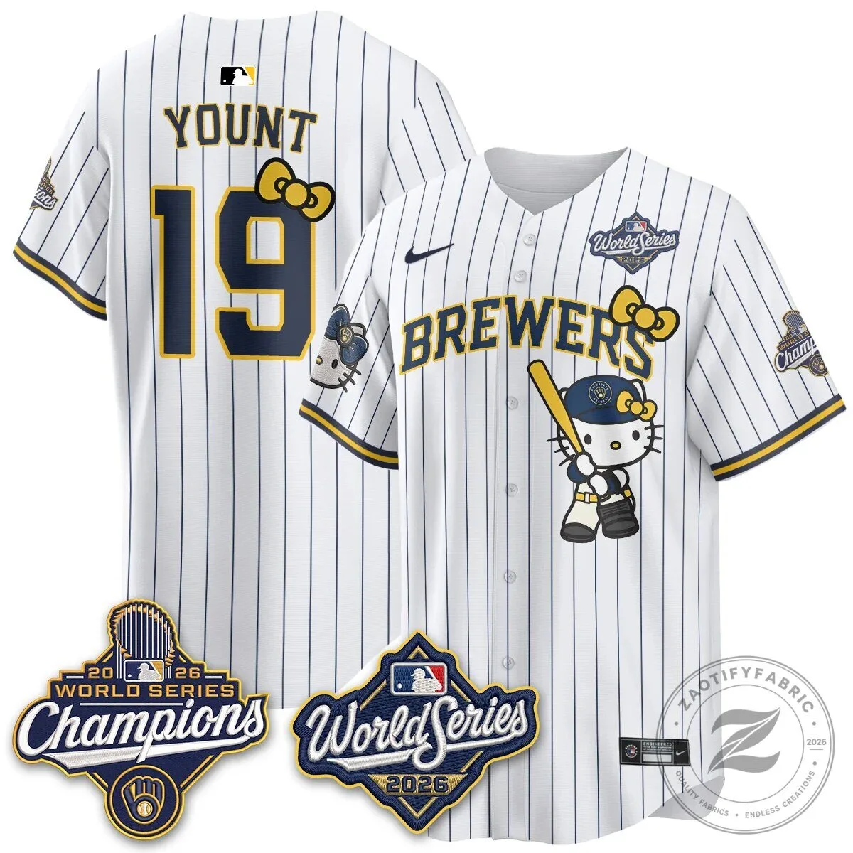 2026 World Series Champions Baseball Jersey in Pink with Hello Kitty for Milwaukee Brewers 139 2026 World Series Champions Baseball Jersey in Pink with Hello Kitty for Milwaukee Brewers