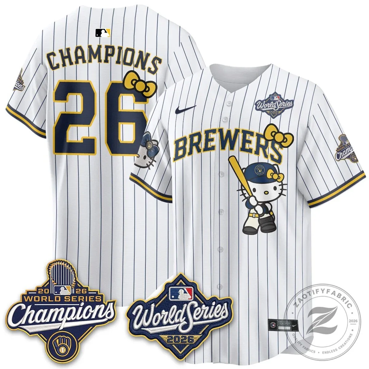 2026 World Series Champions Baseball Jersey in Pink with Hello Kitty for Milwaukee Brewers 140 2026 World Series Champions Baseball Jersey in Pink with Hello Kitty for Milwaukee Brewers