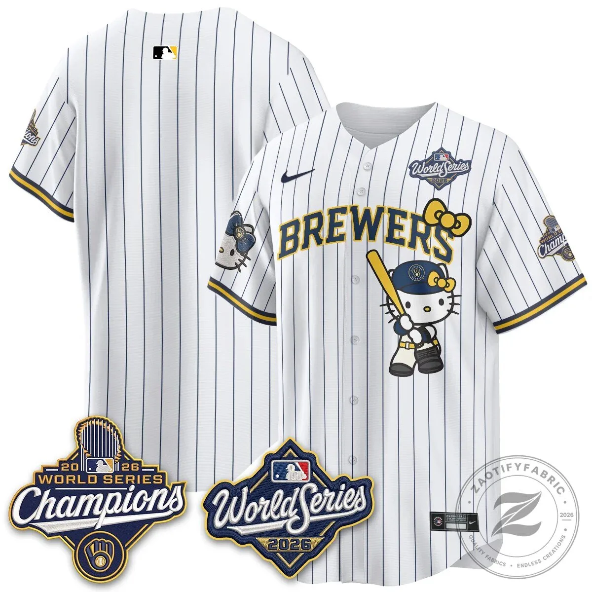 2026 World Series Champions Baseball Jersey in Pink with Hello Kitty for Milwaukee Brewers 142 2026 World Series Champions Baseball Jersey in Pink with Hello Kitty for Milwaukee Brewers