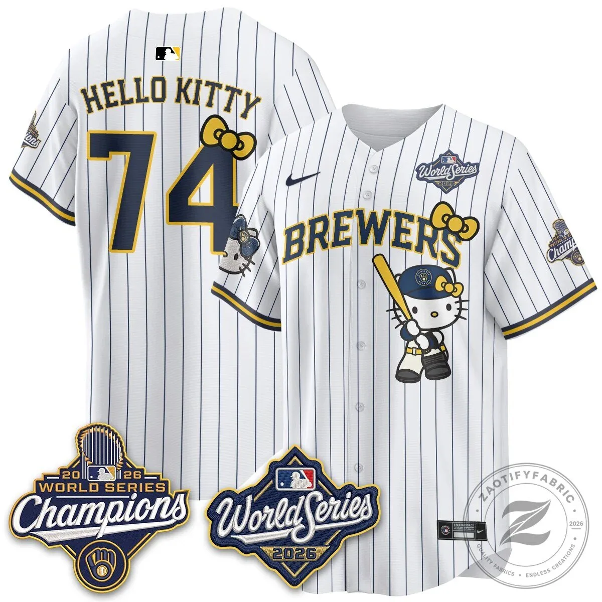 2026 World Series Champions Baseball Jersey in Pink with Hello Kitty for Milwaukee Brewers 143 2026 World Series Champions Baseball Jersey in Pink with Hello Kitty for Milwaukee Brewers