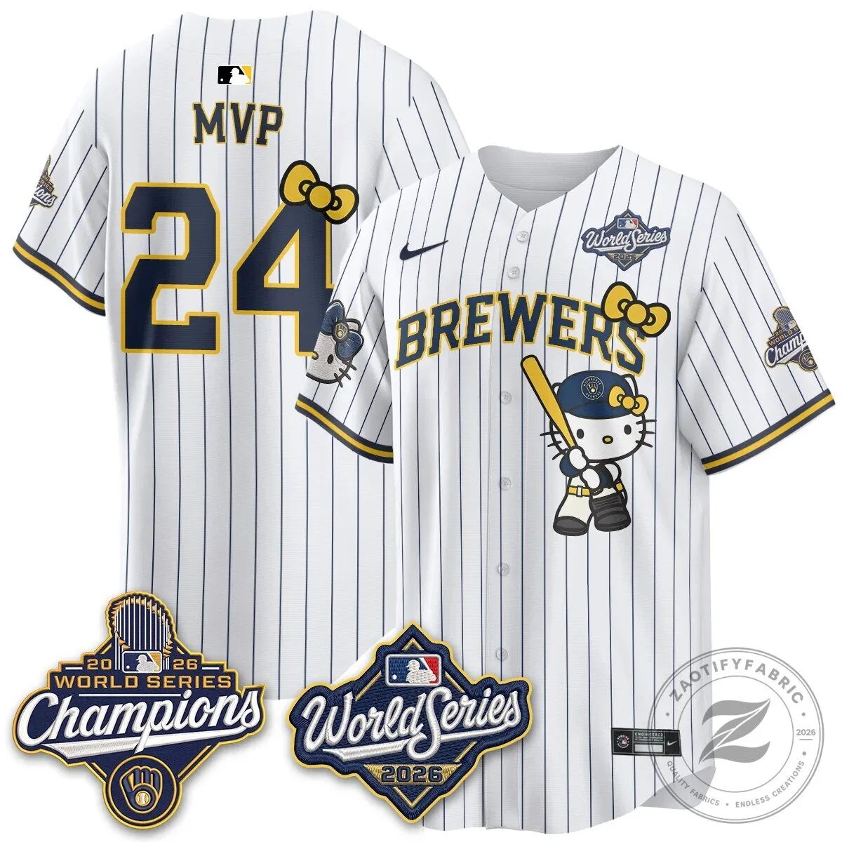 2026 World Series Champions Baseball Jersey in Pink with Hello Kitty for Milwaukee Brewers 144 2026 World Series Champions Baseball Jersey in Pink with Hello Kitty for Milwaukee Brewers