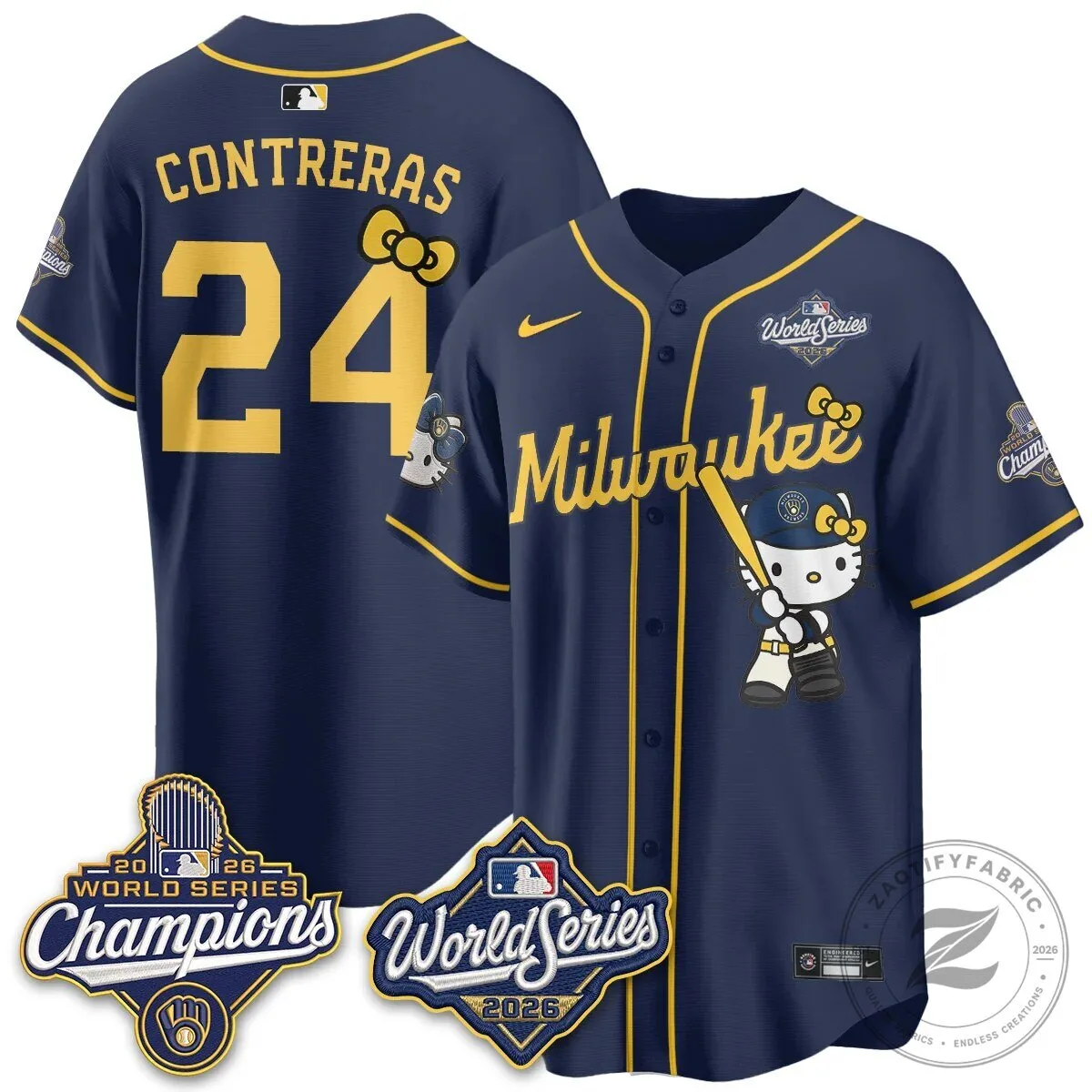 2026 World Series Champions Baseball Jersey in Pink with Hello Kitty for Milwaukee Brewers 153 2026 World Series Champions Baseball Jersey in Pink with Hello Kitty for Milwaukee Brewers