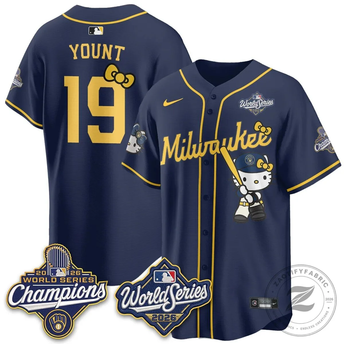 2026 World Series Champions Baseball Jersey in Pink with Hello Kitty for Milwaukee Brewers 155 2026 World Series Champions Baseball Jersey in Pink with Hello Kitty for Milwaukee Brewers
