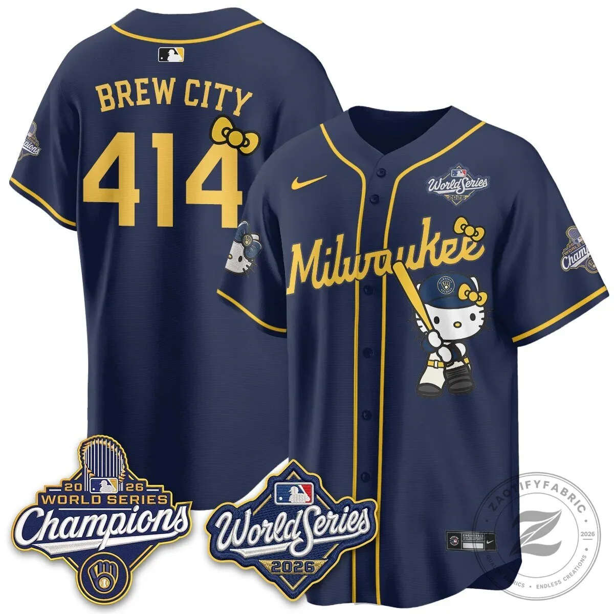 2026 World Series Champions Baseball Jersey in Pink with Hello Kitty for Milwaukee Brewers 157 2026 World Series Champions Baseball Jersey in Pink with Hello Kitty for Milwaukee Brewers