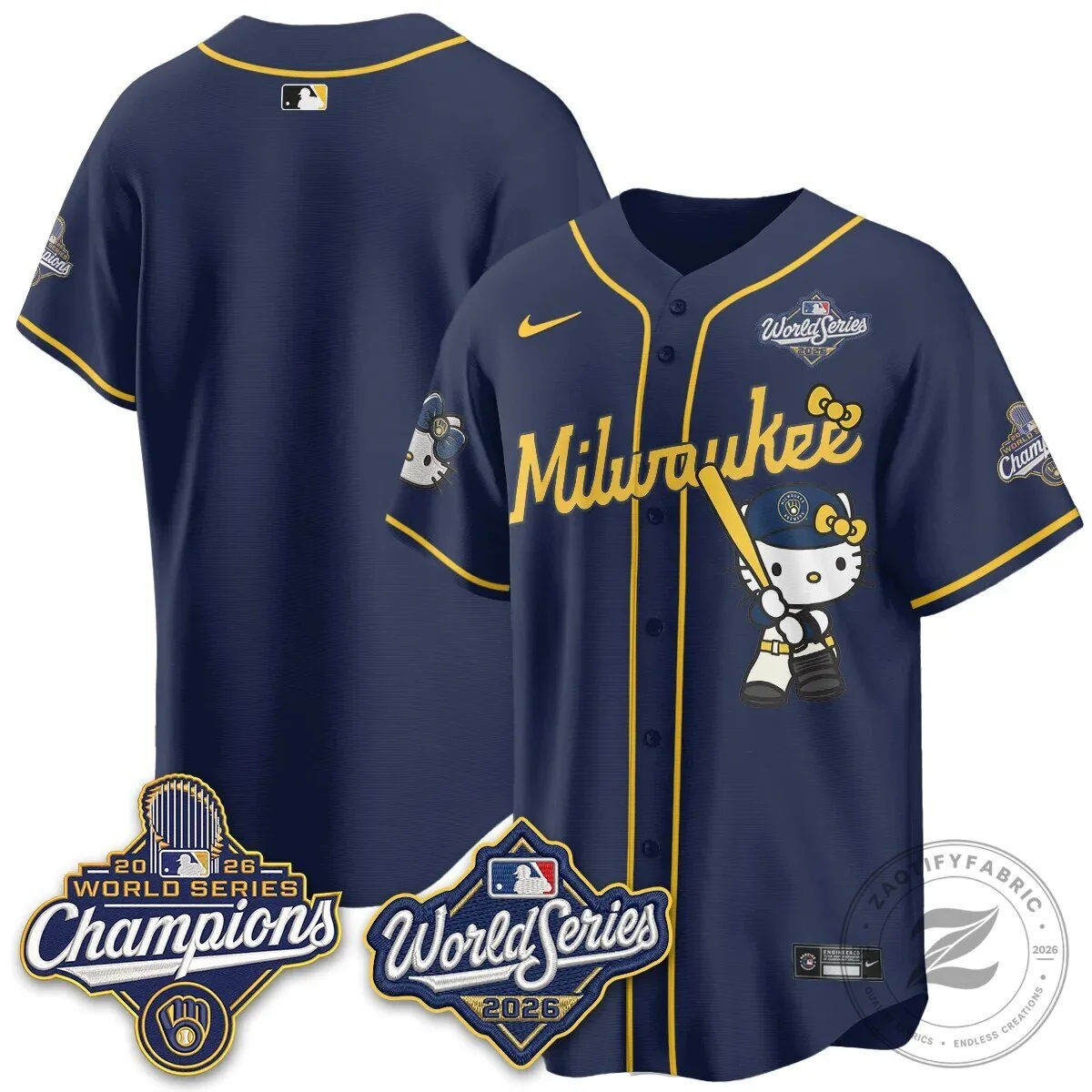2026 World Series Champions Baseball Jersey in Pink with Hello Kitty for Milwaukee Brewers 158 2026 World Series Champions Baseball Jersey in Pink with Hello Kitty for Milwaukee Brewers