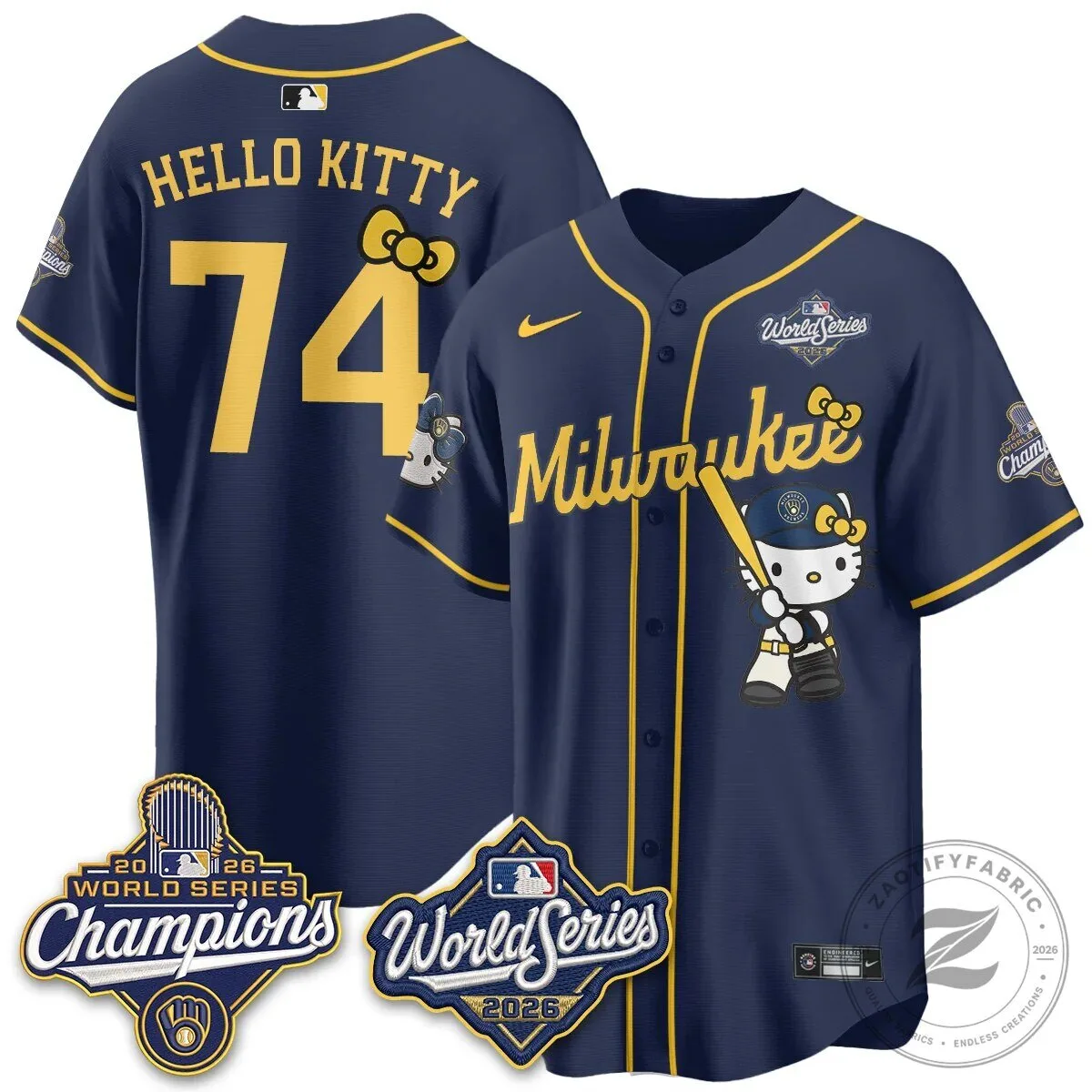 2026 World Series Champions Baseball Jersey in Pink with Hello Kitty for Milwaukee Brewers 159 2026 World Series Champions Baseball Jersey in Pink with Hello Kitty for Milwaukee Brewers