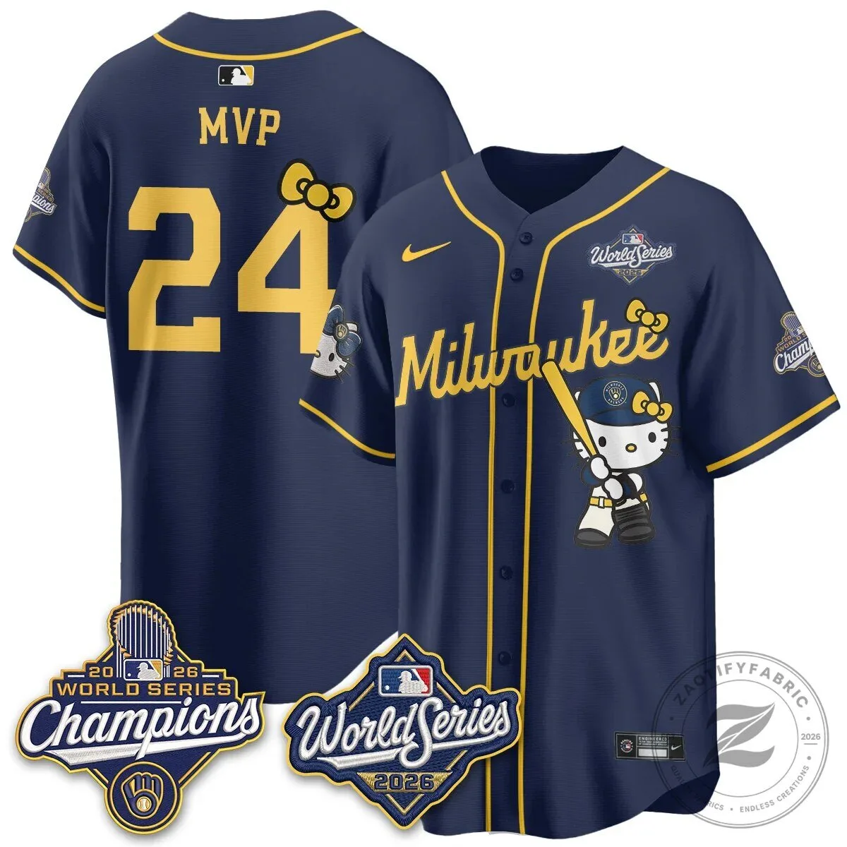 2026 World Series Champions Baseball Jersey in Pink with Hello Kitty for Milwaukee Brewers 160 2026 World Series Champions Baseball Jersey in Pink with Hello Kitty for Milwaukee Brewers