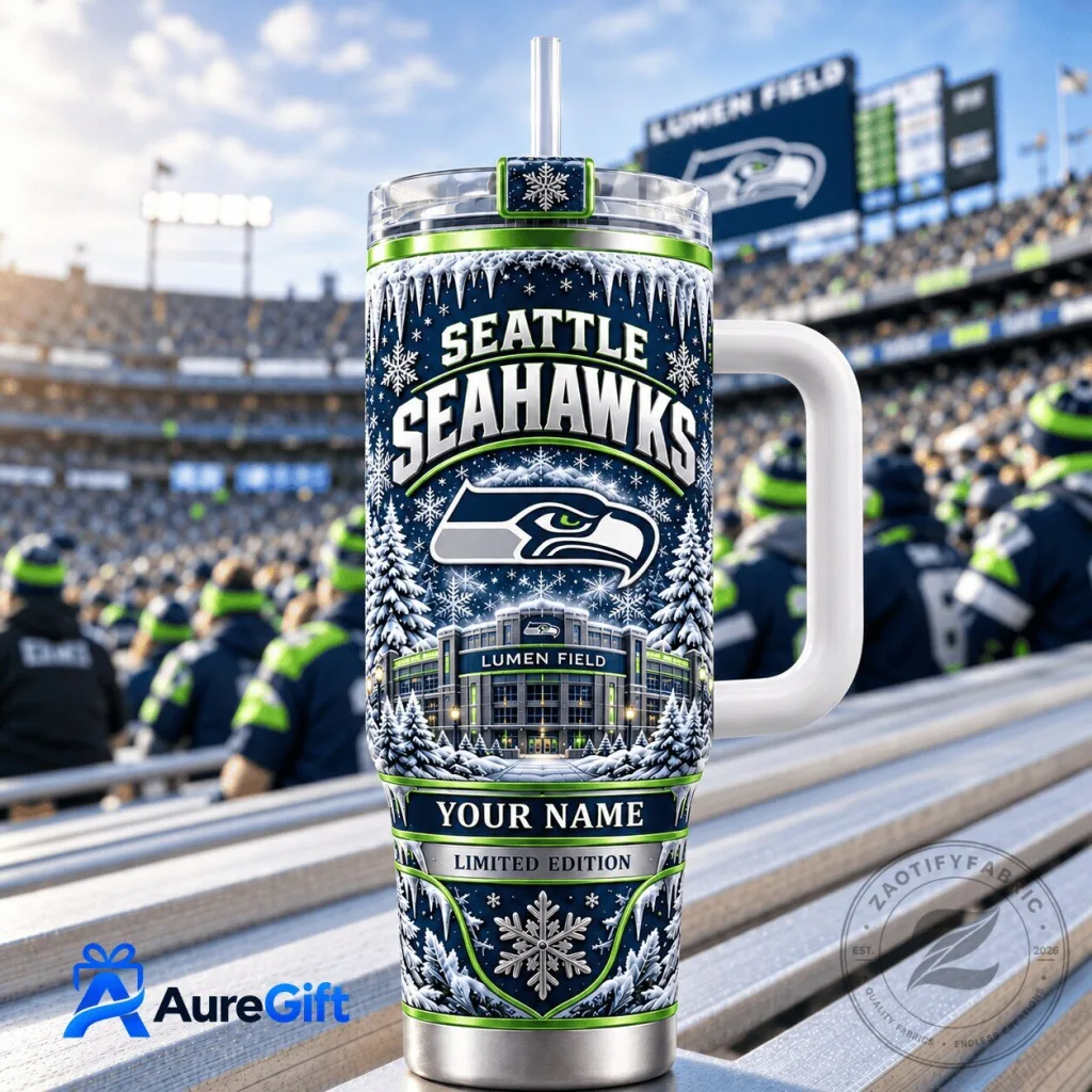 Seattle Seahawks NFL Christmas Personalized Tumbler with Handle and Straw Seattle Seahawks NFL Christmas Personalized Tumbler with Handle and Straw